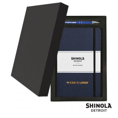Shinola® HardCover Journal/Clicker Pen Gift Set - (M) Navy Blue