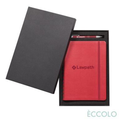 Eccolo® Kabuki Spiral Journal/Clicker Pen Gift Set - (M) 6"x8" Red