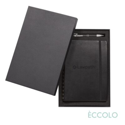 Eccolo® Kabuki Sprial Journal/Clicker Pen Gift Set - (M) 6"x8" Black-1